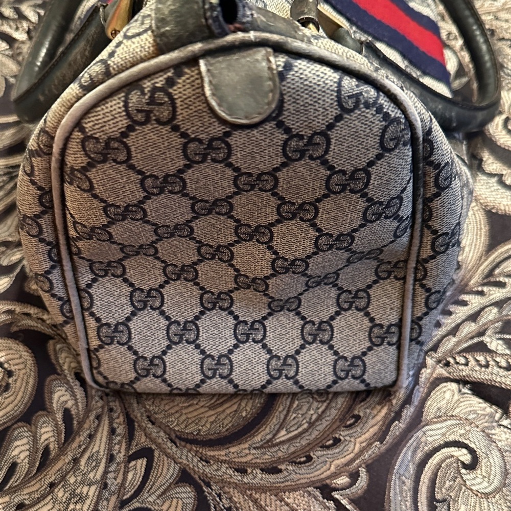 Gucci Beige Monogram Tote with Red and Navy Stripe - Picture 5 of 12